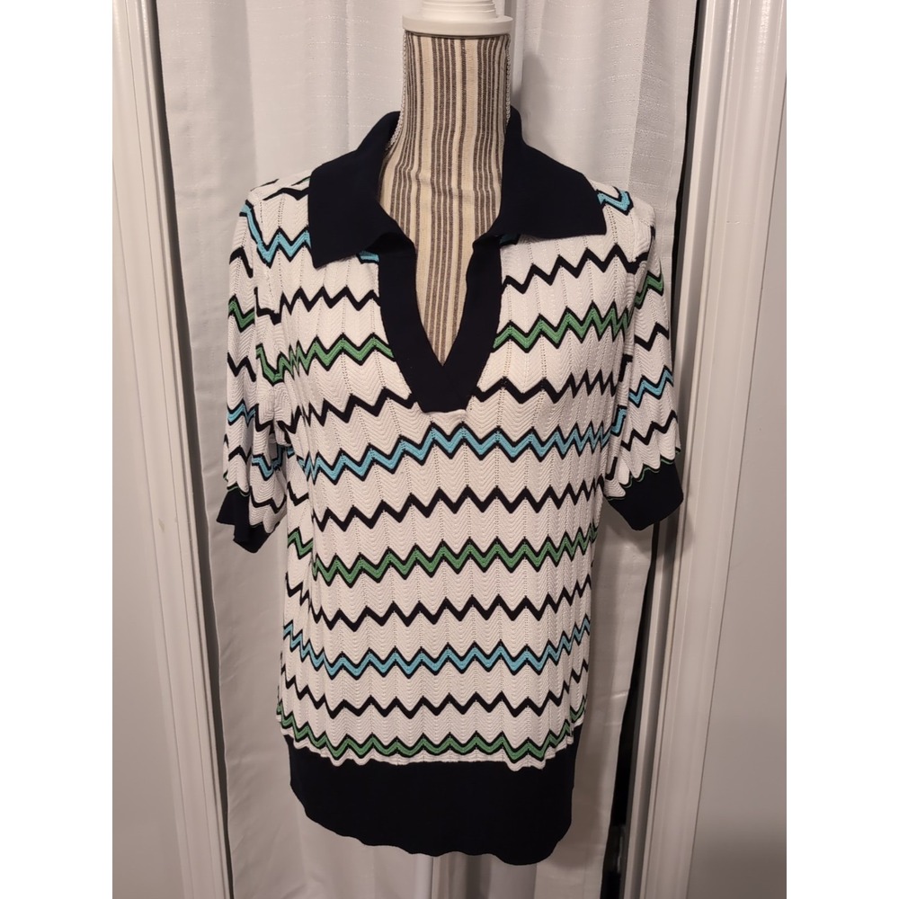 Talbots Johnny Collar V-Neck Short Sleeve Pullover Knit Size XL